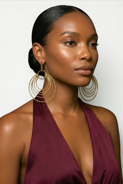 Layered Brass Hoop Earrings – Afrocentric Statement Multi Hoop Dangles - Fatisha Boutique #