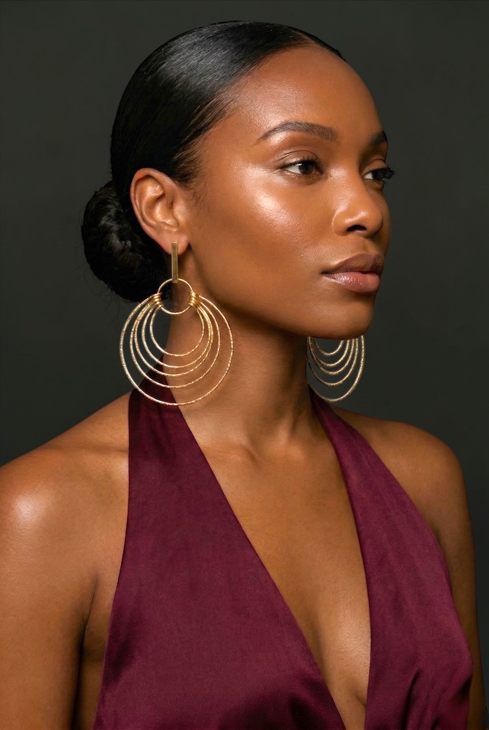 Layered Brass Hoop Earrings – Afrocentric Statement Multi Hoop Dangles - Fatisha Boutique #