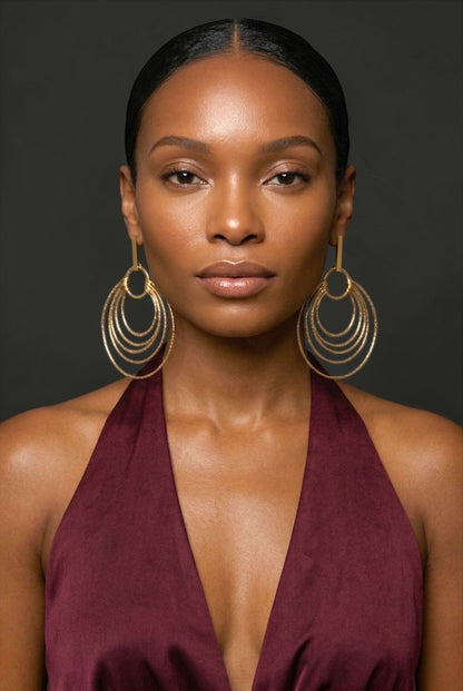 Layered Brass Hoop Earrings – Afrocentric Statement Multi Hoop Dangles - Fatisha Boutique #