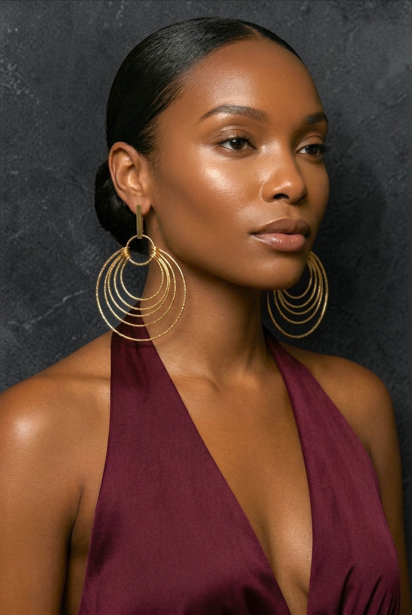 Layered Brass Hoop Earrings – Afrocentric Statement Multi Hoop Dangles - Fatisha Boutique #