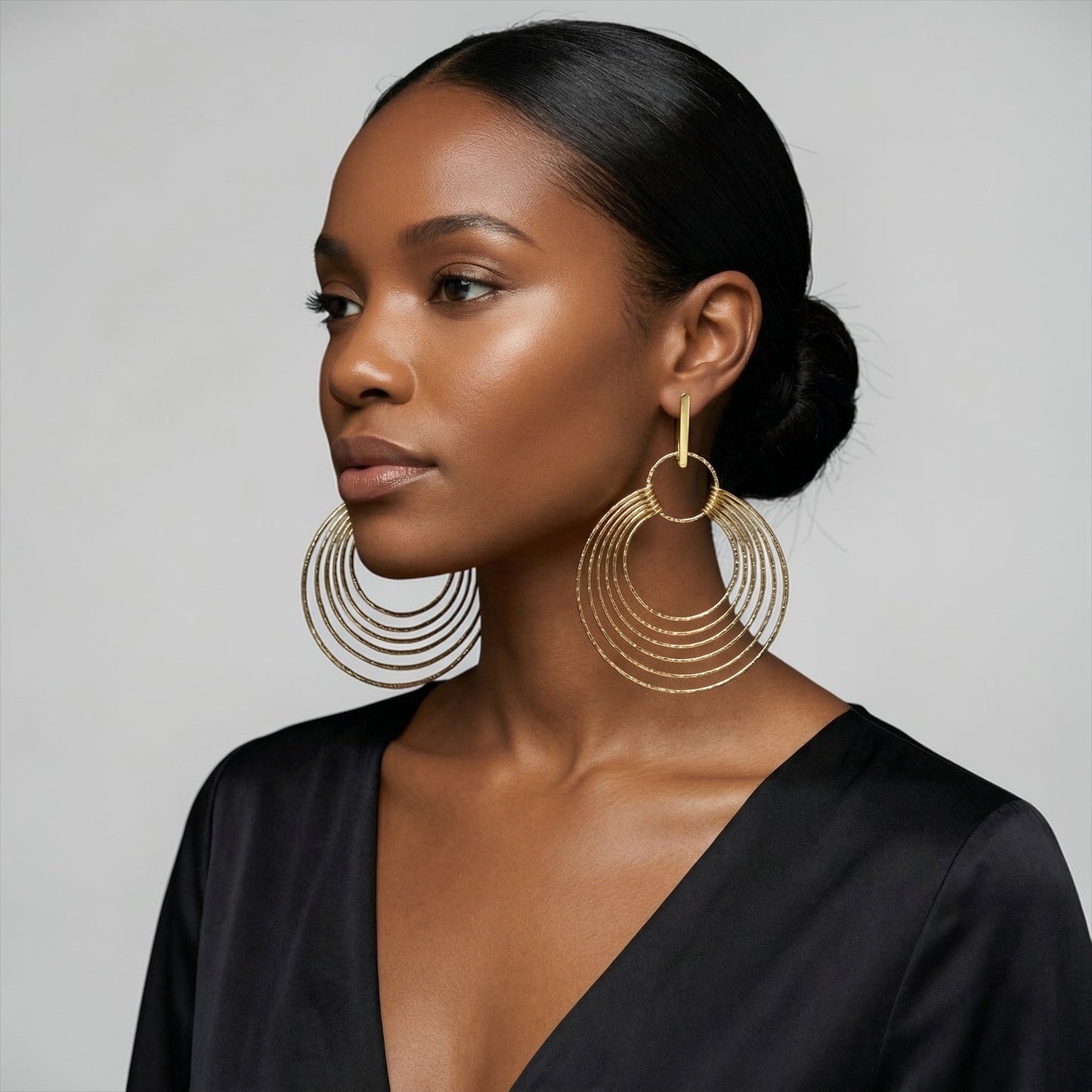 African Multi-Hoop Brass Drop Earrings – Layered Bohemian Statement Jewellery - Fatisha Boutique #