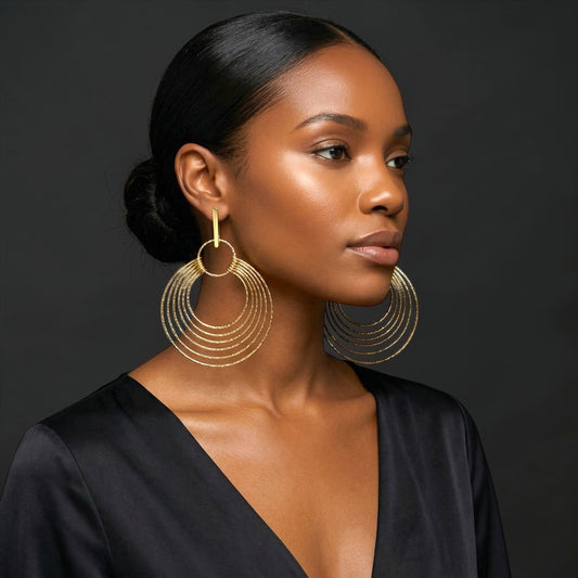 African Multi-Hoop Brass Drop Earrings – Layered Bohemian Statement Jewellery - Fatisha Boutique #