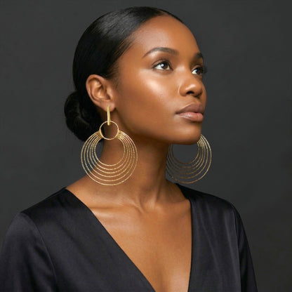 African Multi-Hoop Brass Drop Earrings – Layered Bohemian Statement Jewellery - Fatisha Boutique #