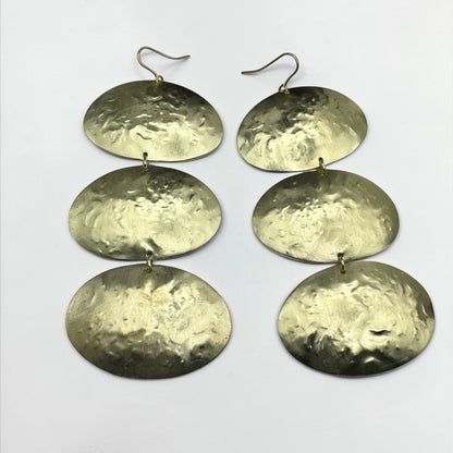 Triple Oval Brass Drop Earrings – Handmade Hammered Statement Jewellery - Fatisha Boutique #