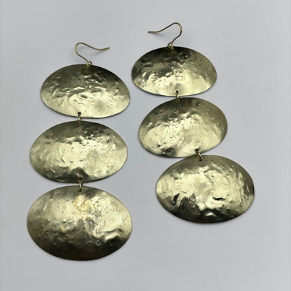 Triple Oval Brass Drop Earrings – Handmade Hammered Statement Jewellery - Fatisha Boutique #