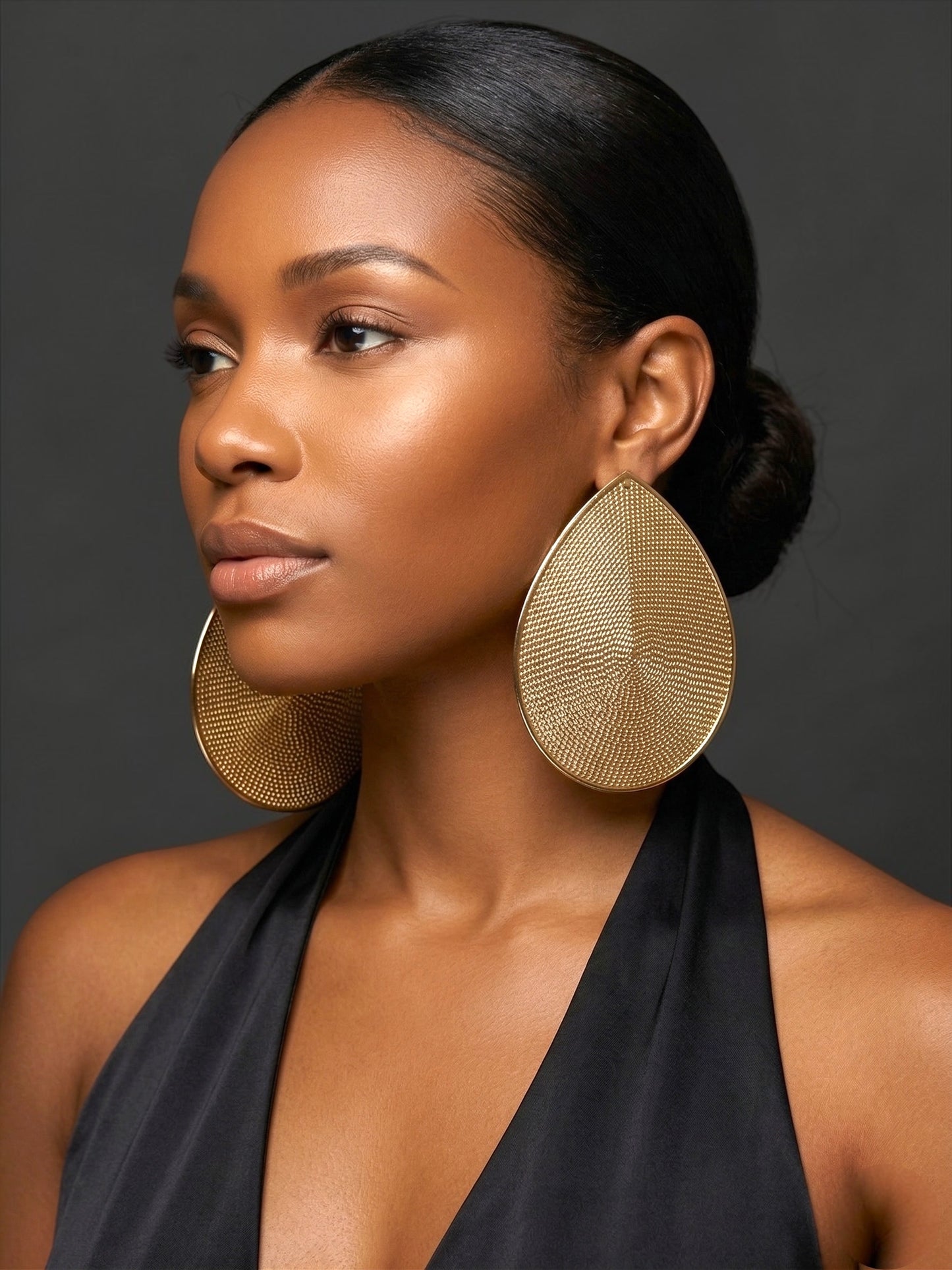 Oversized Gold Teardrop Statement Earrings – Textured Afrocentric Metal Jewellery - Fatisha Boutique #