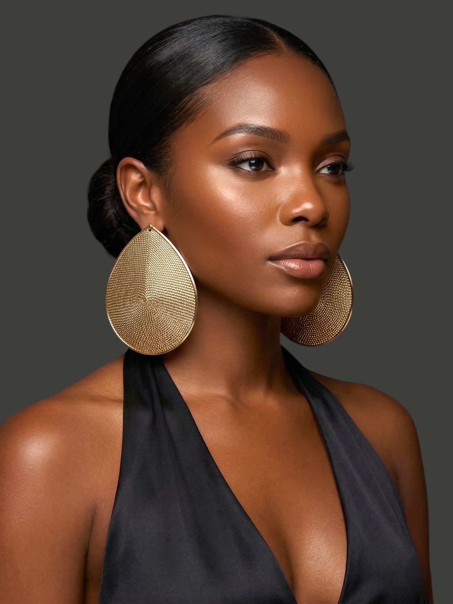 Oversized Gold Teardrop Statement Earrings – Textured Afrocentric Metal Jewellery - Fatisha Boutique #
