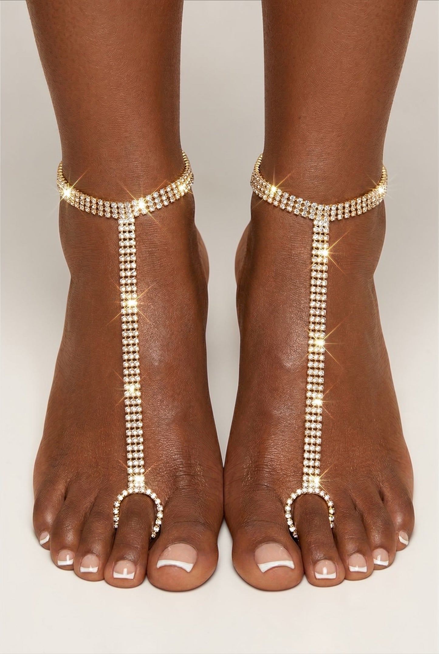 Crystal Rhinestone Barefoot Sandals (Pair) – Gold & Silver Bridal Toe Anklet Foot Jewellery - Fatisha Boutique #