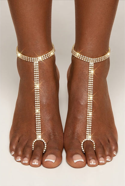Crystal Rhinestone Barefoot Sandals (Pair) – Gold & Silver Bridal Toe Anklet Foot Jewellery - Fatisha Boutique #