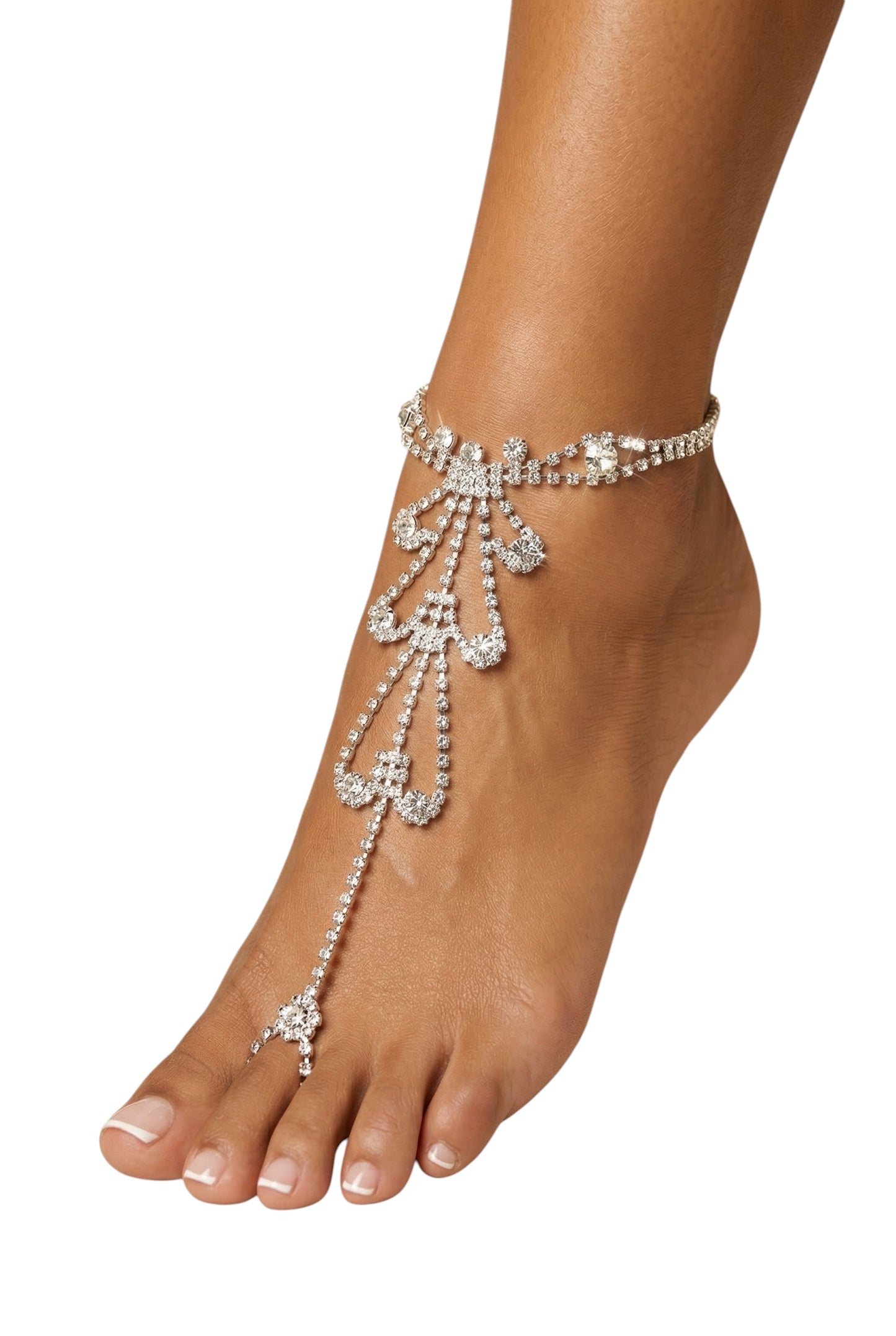 Crystal Bridal Barefoot Sandal (Single) – Gold & Silver Rhinestone Toe Anklet Foot Jewellery - Fatisha Boutique #