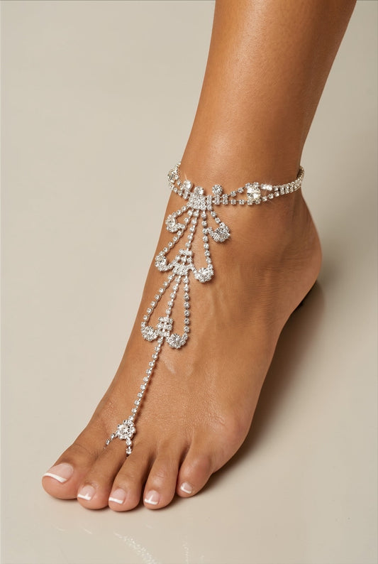 Crystal Bridal Barefoot Sandal (Single) – Gold & Silver Rhinestone Toe Anklet Foot Jewellery - Fatisha Boutique #