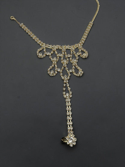 Luxury Crystal Barefoot Sandal (Single) – Gold & Silver Rhinestone Toe Anklet for Bridal & Evening Wear - Fatisha Boutique #