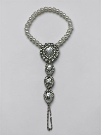 Pearl & Crystal Barefoot Sandal (Single) – Gold & Silver Bridal Toe Anklet Foot Jewellery - Fatisha Boutique #