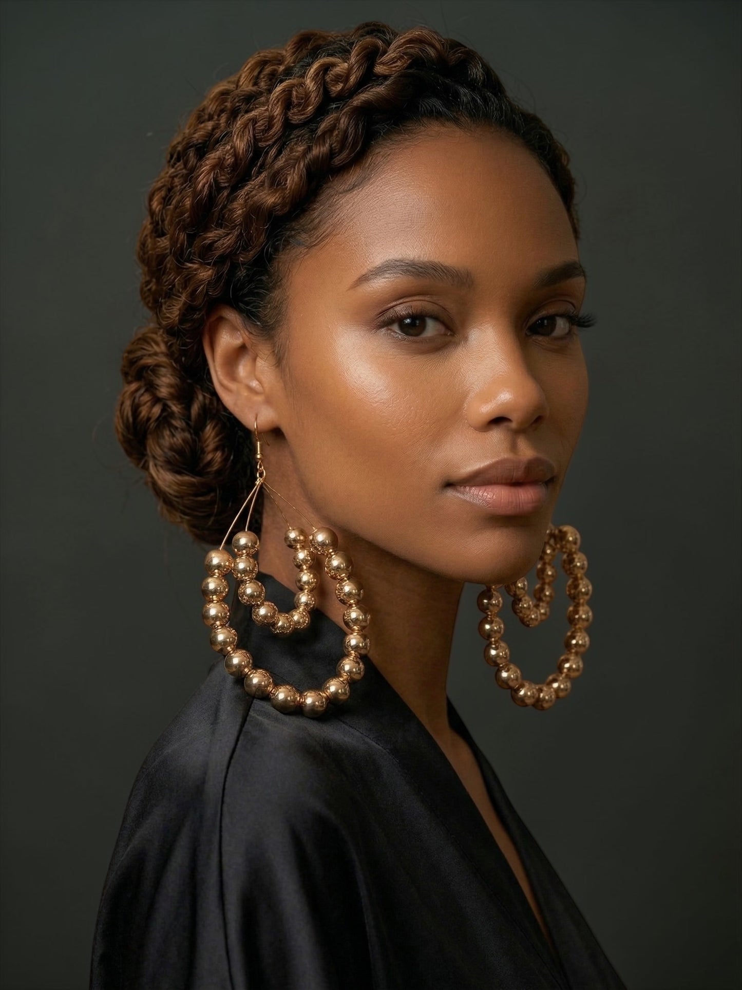 Oversized Gold Double Hoop Beaded Statement Earrings – Bold Afrocentric Jewellery - Fatisha Boutique #
