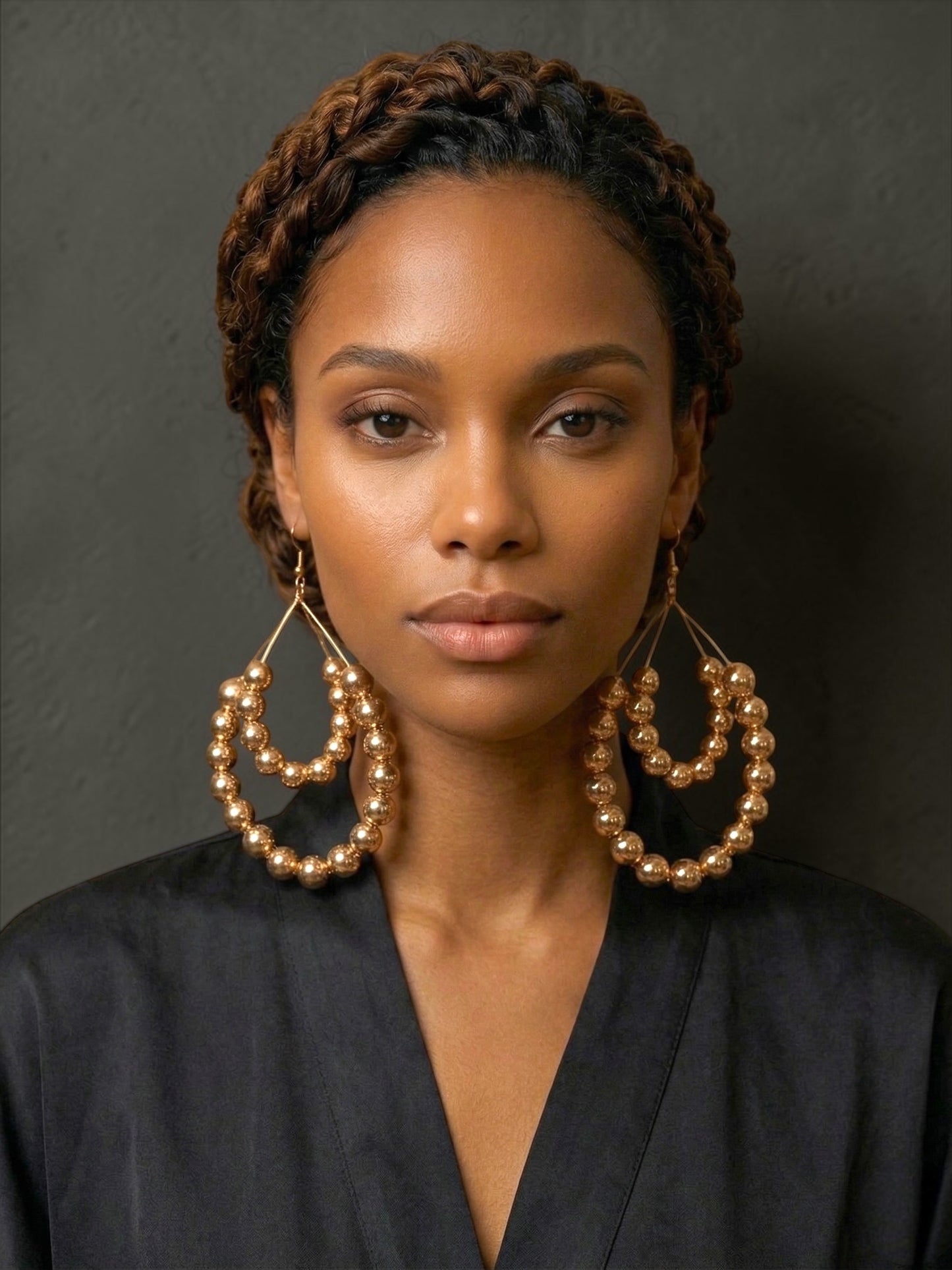 Oversized Gold Double Hoop Beaded Statement Earrings – Bold Afrocentric Jewellery - Fatisha Boutique #