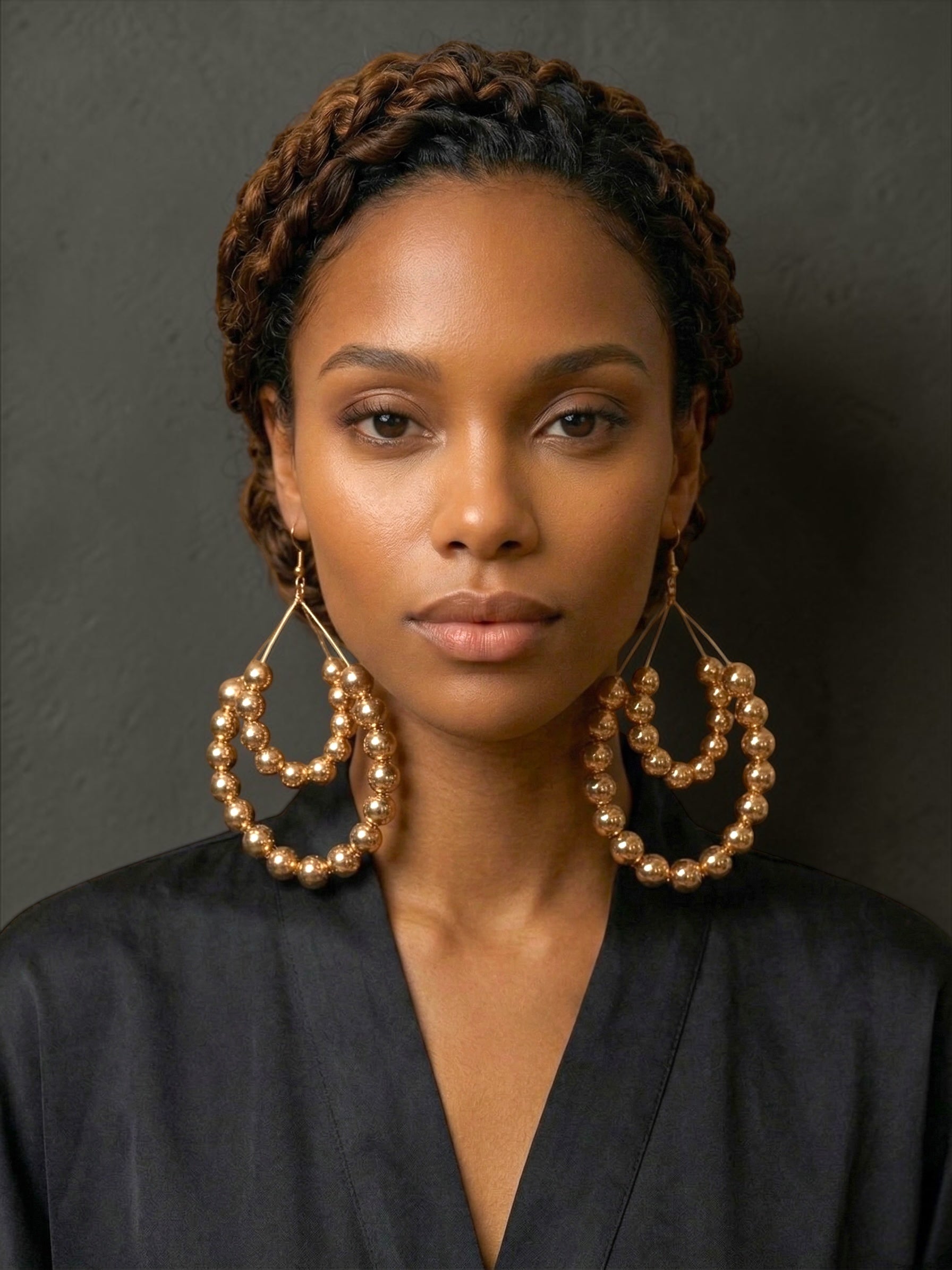 Oversized Gold Double Hoop Beaded Statement Earrings – Bold Afrocentric Jewellery - Fatisha Boutique #