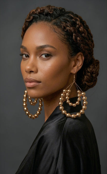 Oversized Gold Double Hoop Beaded Statement Earrings – Bold Afrocentric Jewellery - Fatisha Boutique #