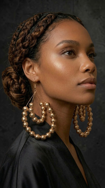 Oversized Gold Double Hoop Beaded Statement Earrings – Bold Afrocentric Jewellery - Fatisha Boutique #