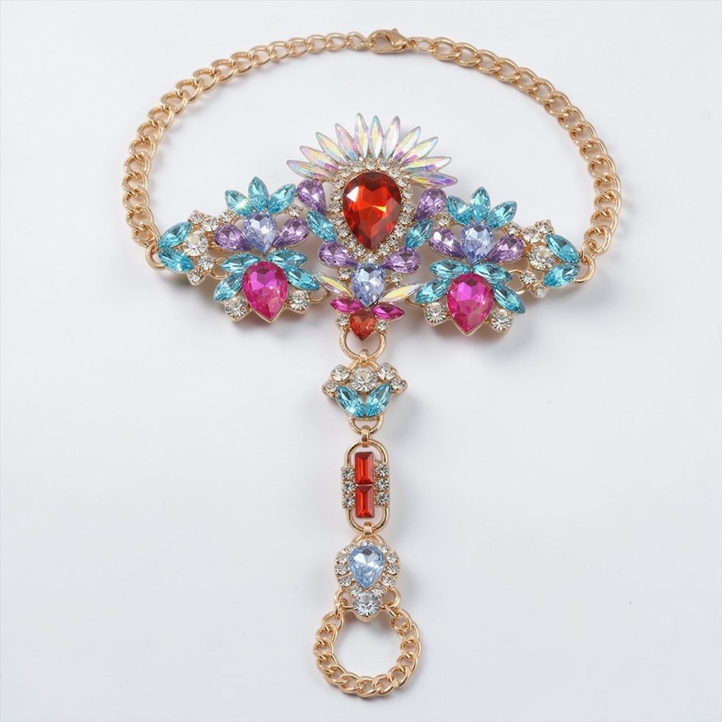 Multicolour Crystal Barefoot Sandal (Single) – Statement Gemstone Toe Anklet for Festival, Beach & Summer Style - Fatisha Boutique #