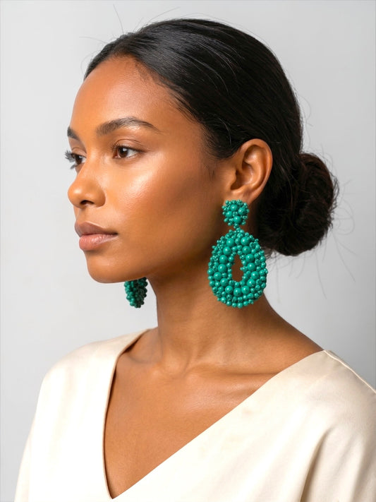 Handmade Beaded Statement Earrings – Bold Boho Drop Earrings (Multi-Colour) - Fatisha Boutique #