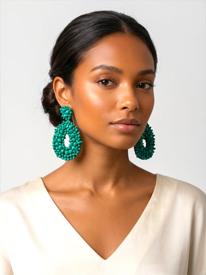 Handmade Beaded Statement Earrings – Bold Boho Drop Earrings in Multiple Colours - Fatisha Boutique #