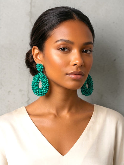 Handmade Beaded Statement Earrings – Bold Boho Drop Earrings (Multi-Colour) - Fatisha Boutique #
