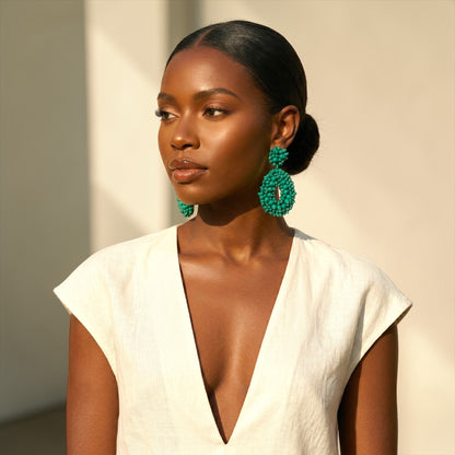 Handmade Beaded Statement Earrings – Bold Boho Drop Earrings in Multiple Colours - Fatisha Boutique #