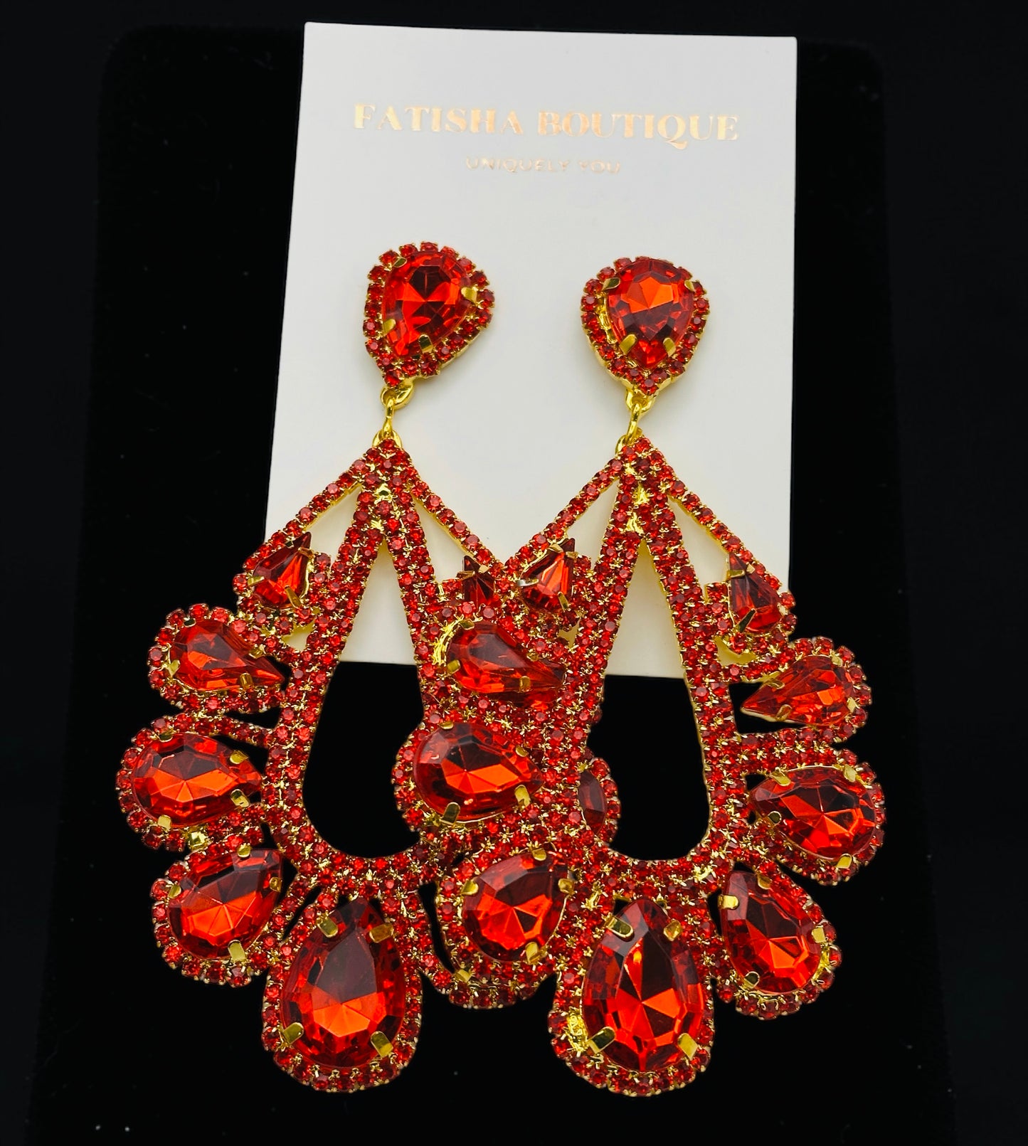 Red Rhinestone Statement Earrings – Gold & Silver Glam Drop Earrings for Prom & Wedding Guests - Fatisha Boutique #