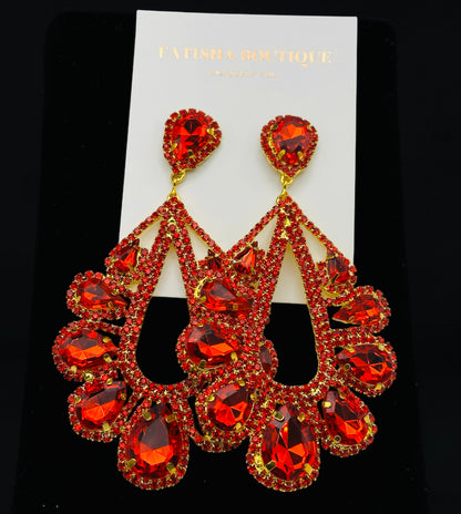 Red Rhinestone Statement Earrings – Gold & Silver Glam Drop Earrings for Prom & Wedding Guests - Fatisha Boutique #