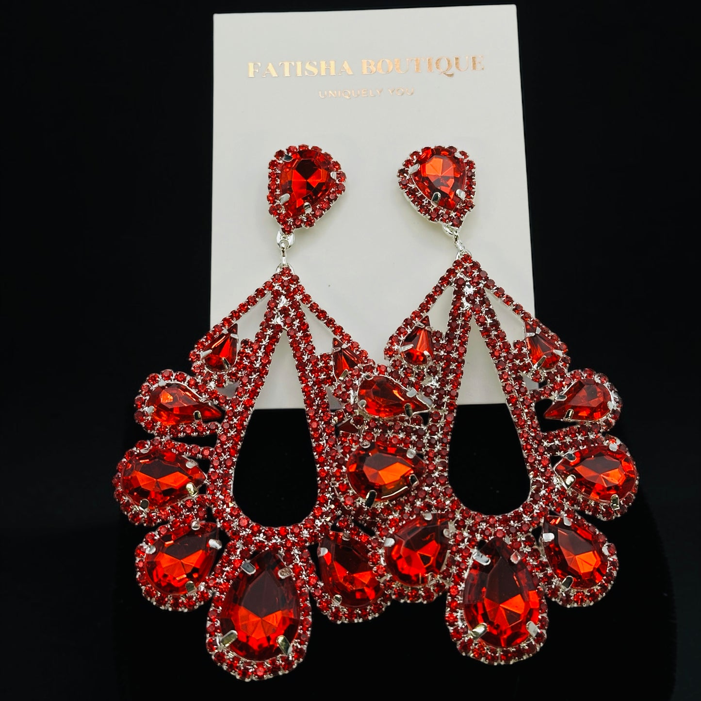 Red Rhinestone Statement Earrings – Gold & Silver Glam Drop Earrings for Prom & Wedding Guests - Fatisha Boutique #