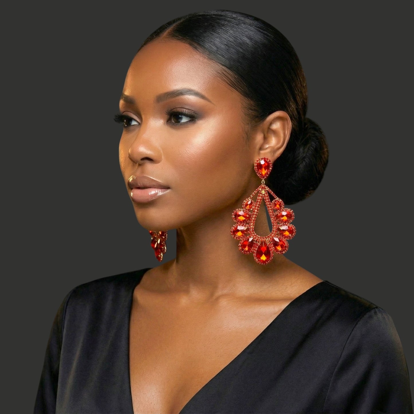 Red Rhinestone Statement Earrings – Gold & Silver Glam Drop Earrings for Prom & Wedding Guests - Fatisha Boutique #