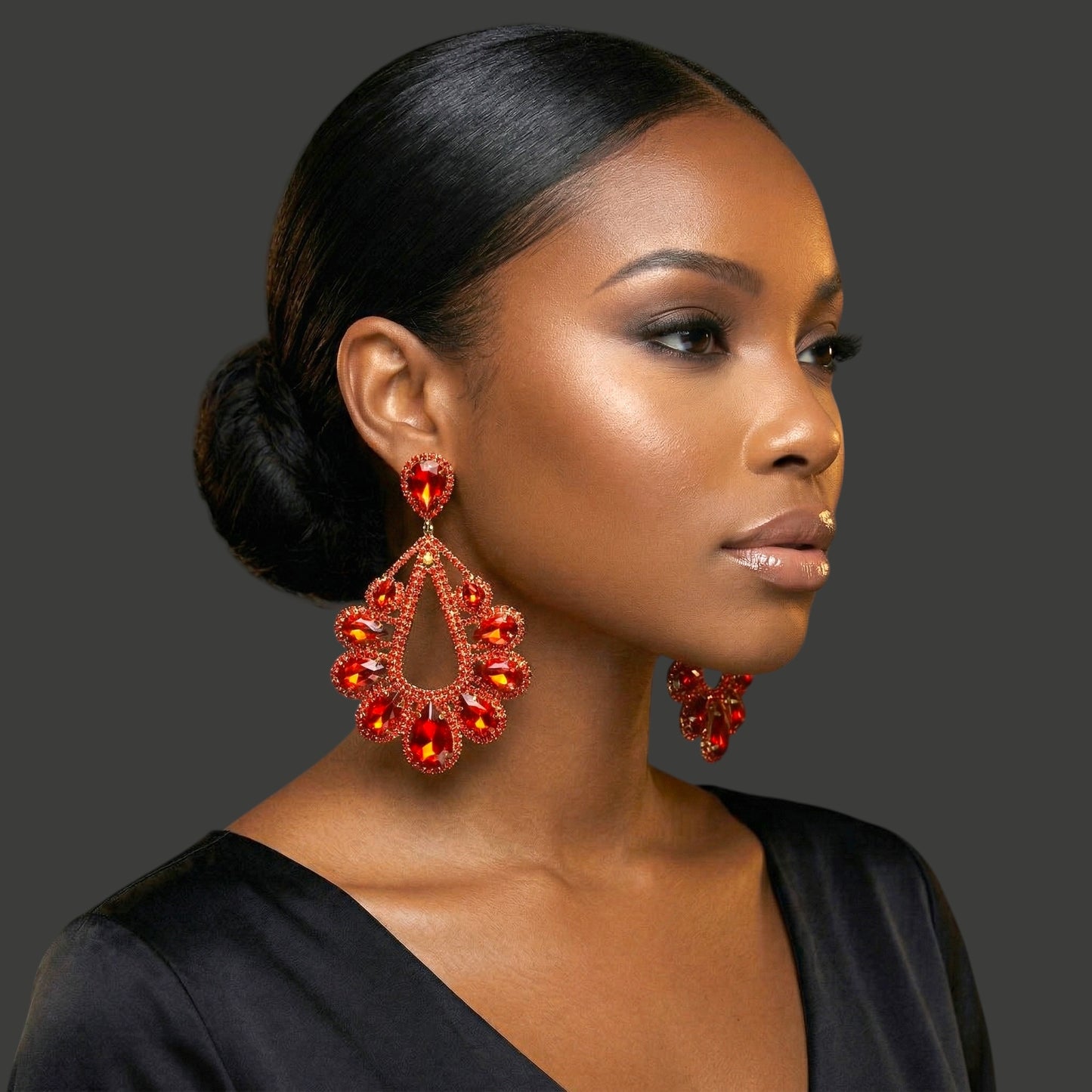 Red Rhinestone Statement Earrings – Gold & Silver Glam Drop Earrings for Prom & Wedding Guests - Fatisha Boutique #