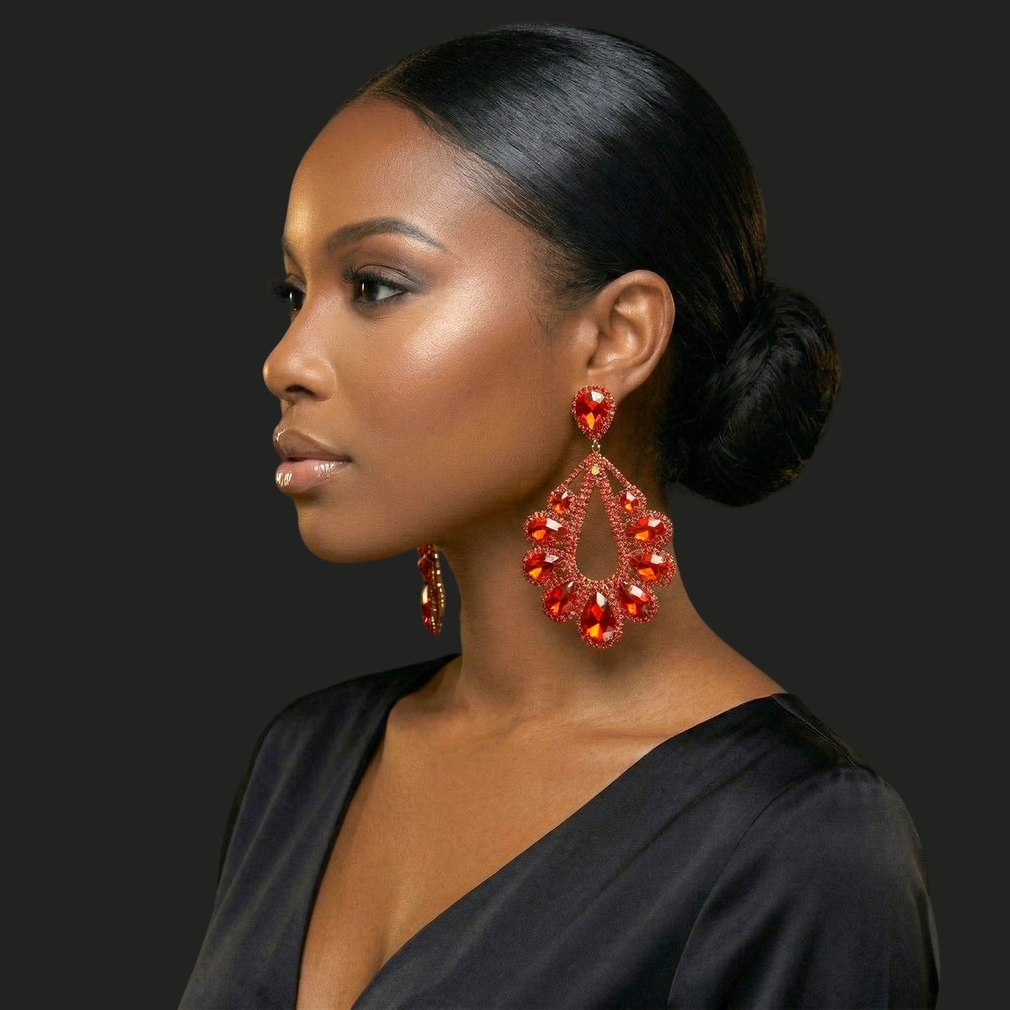 Red Rhinestone Statement Earrings – Gold & Silver Glam Drop Earrings for Prom & Wedding Guests - Fatisha Boutique #