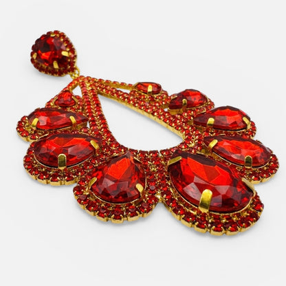 Red Rhinestone Statement Earrings – Gold & Silver Glam Drop Earrings for Prom & Wedding Guests - Fatisha Boutique #