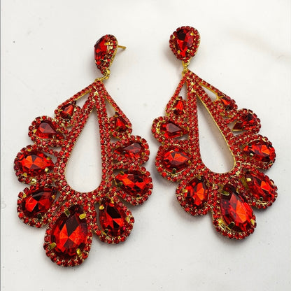 Red Rhinestone Statement Earrings – Gold & Silver Glam Drop Earrings for Prom & Wedding Guests - Fatisha Boutique #