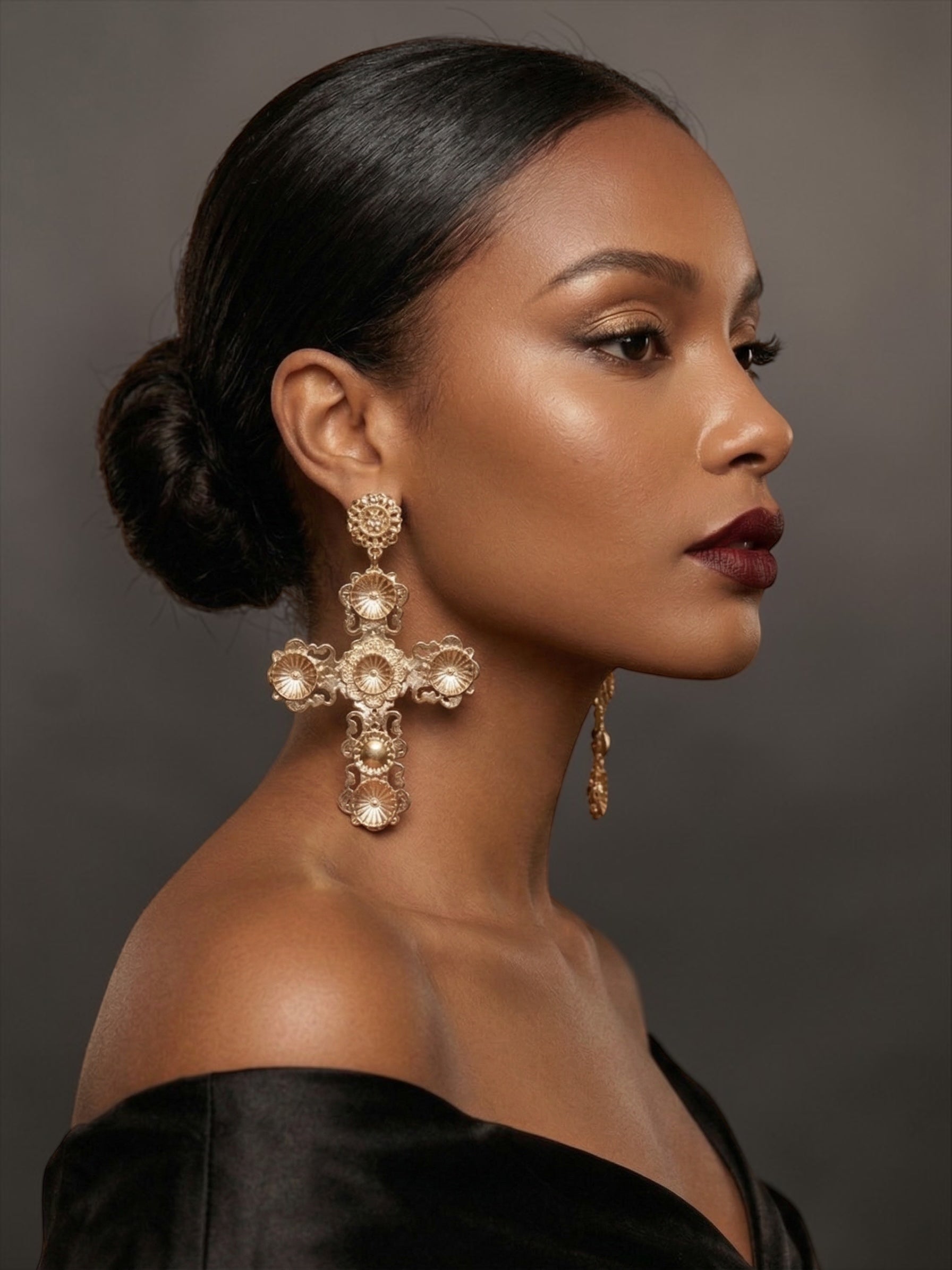 Baroque Cross Statement Earrings – Oversized Gold Vintage Drop Earrings - Fatisha Boutique #