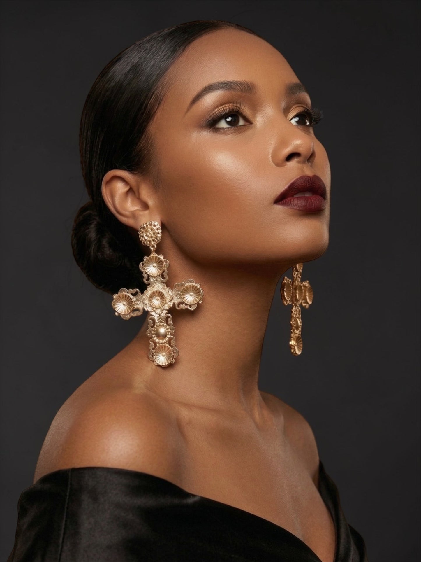 Baroque Cross Statement Earrings – Oversized Gold Vintage Drop Earrings - Fatisha Boutique #