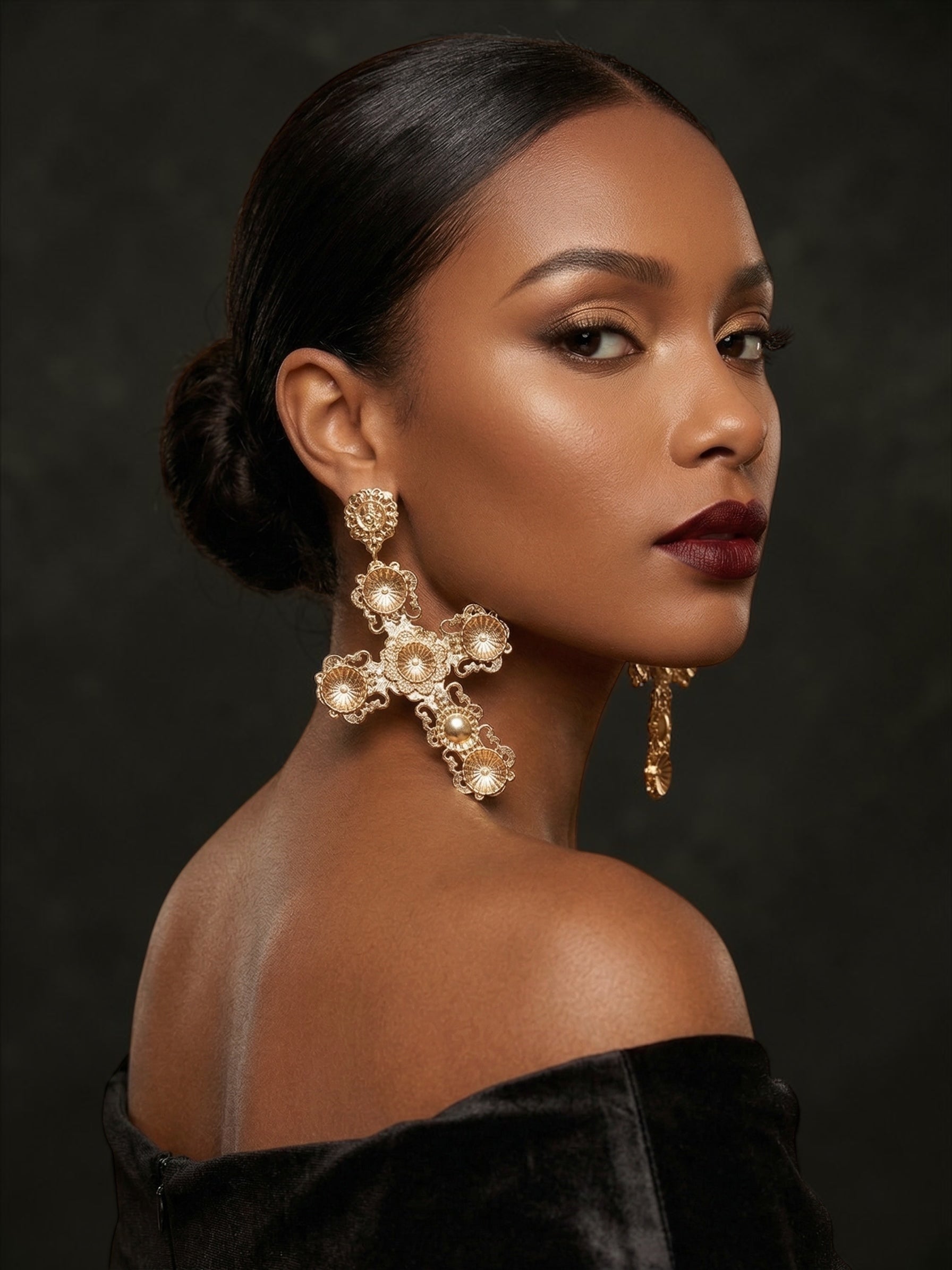 Baroque Cross Statement Earrings – Oversized Gold Vintage Drop Earrings - Fatisha Boutique #