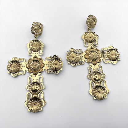 Baroque Cross Statement Earrings – Oversized Gold Vintage Drop Earrings - Fatisha Boutique #