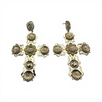Baroque Cross Statement Earrings – Oversized Gold Vintage Drop Earrings - Fatisha Boutique #