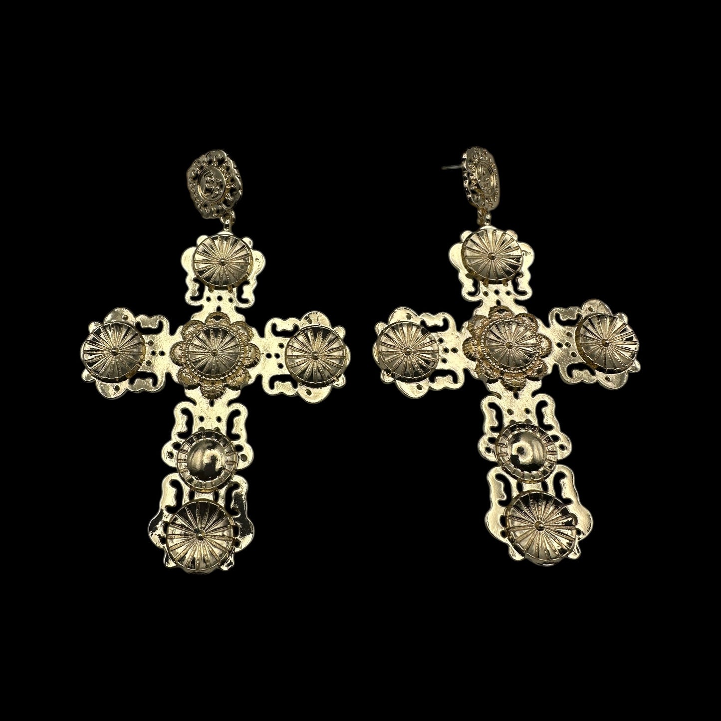 Baroque Cross Statement Earrings – Oversized Gold Vintage Drop Earrings - Fatisha Boutique #