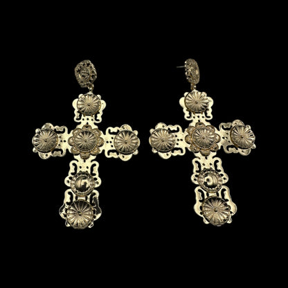 Baroque Cross Statement Earrings – Oversized Gold Vintage Drop Earrings - Fatisha Boutique #