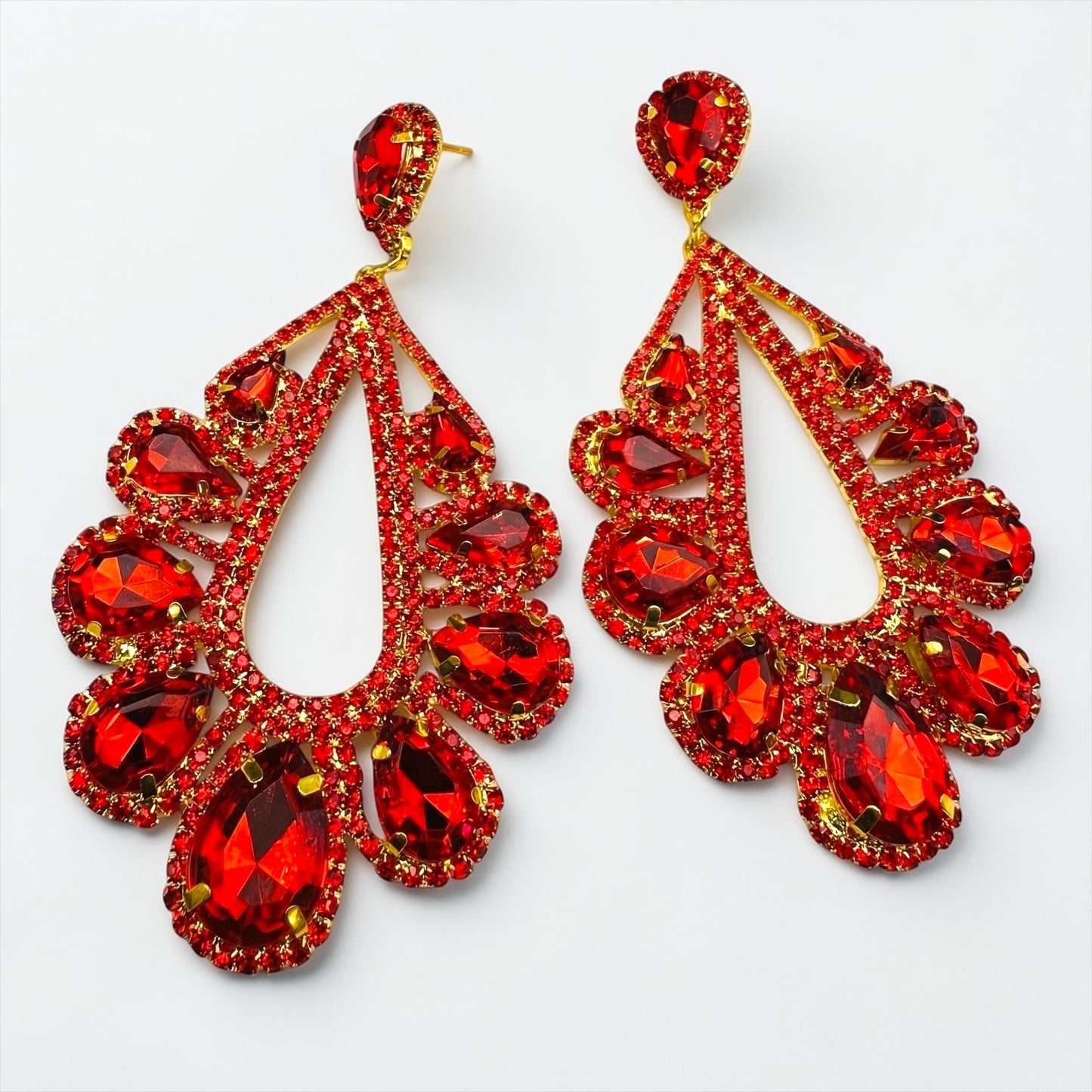 Red Rhinestone Statement Earrings – Gold & Silver Glam Drop Earrings for Prom & Wedding Guests - Fatisha Boutique #