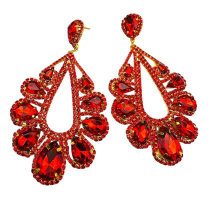 Red Rhinestone Statement Earrings – Gold & Silver Glam Drop Earrings for Prom & Wedding Guests - Fatisha Boutique #