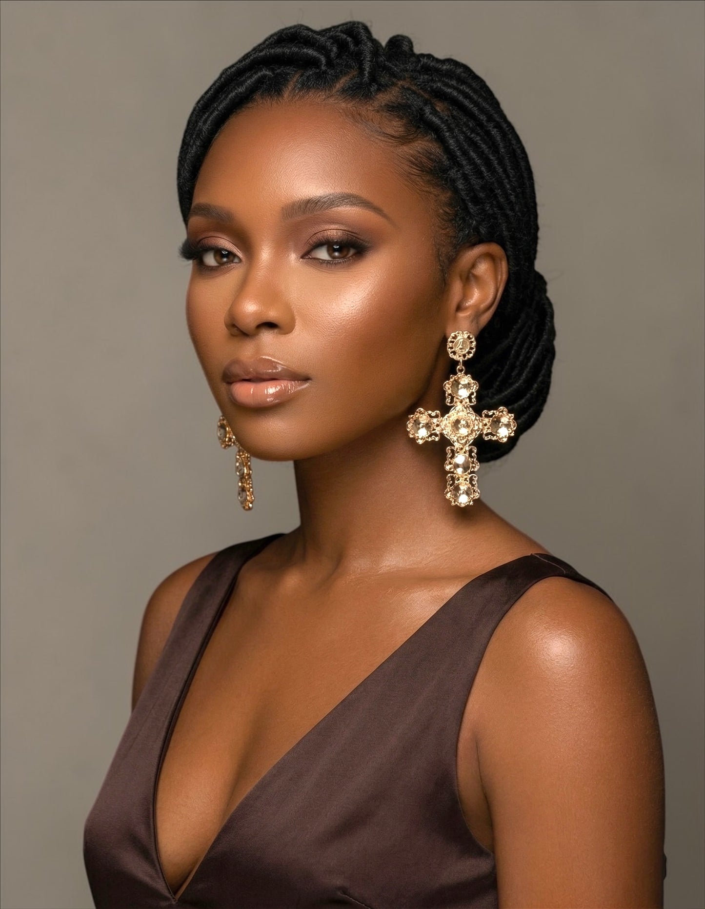 Luxury Baroque Cross Earrings – Oversized Gold Statement Designer Jewellery - Fatisha Boutique # Fatisha Boutique