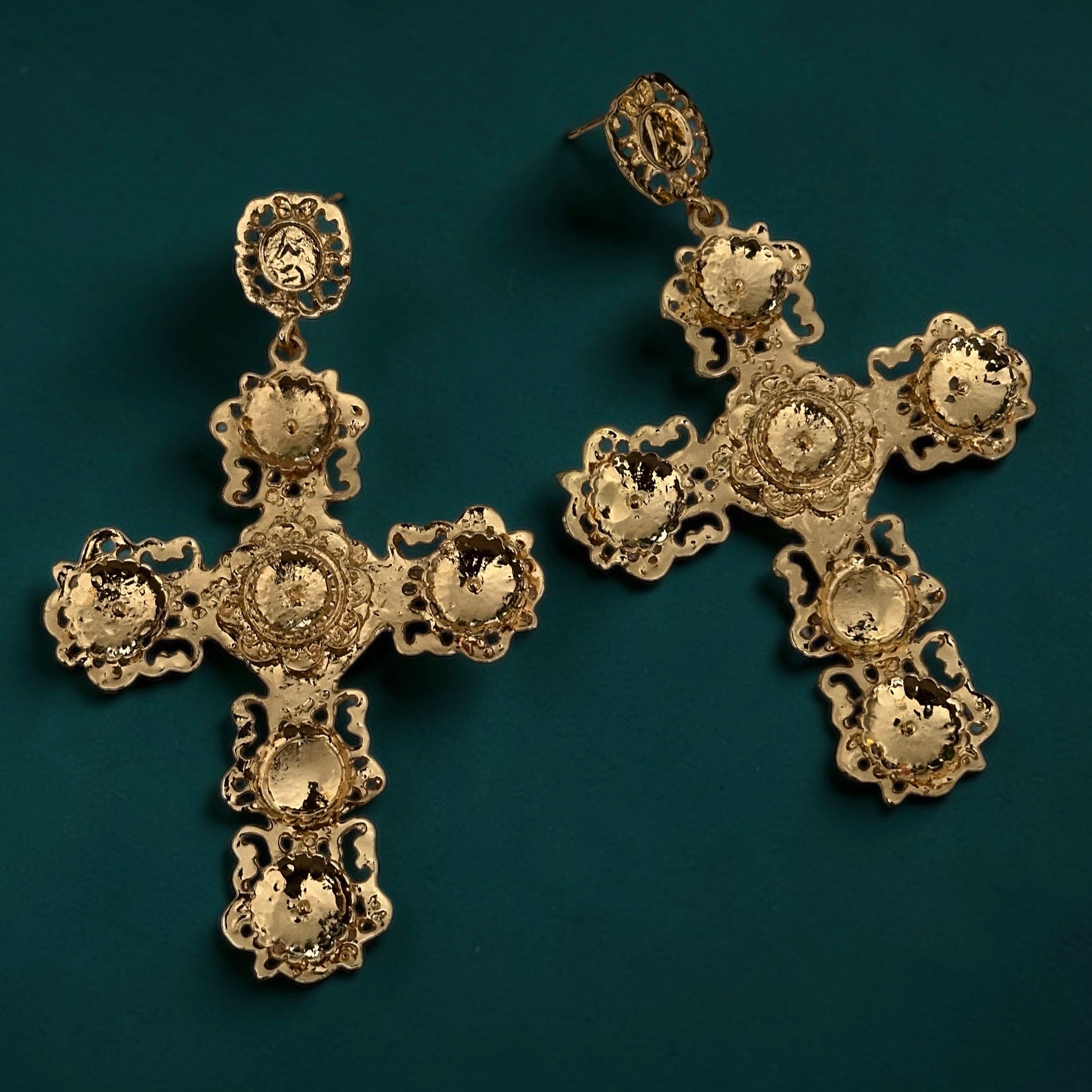 Luxury Baroque Cross Earrings – Oversized Gold Statement Designer Jewellery - Fatisha Boutique #