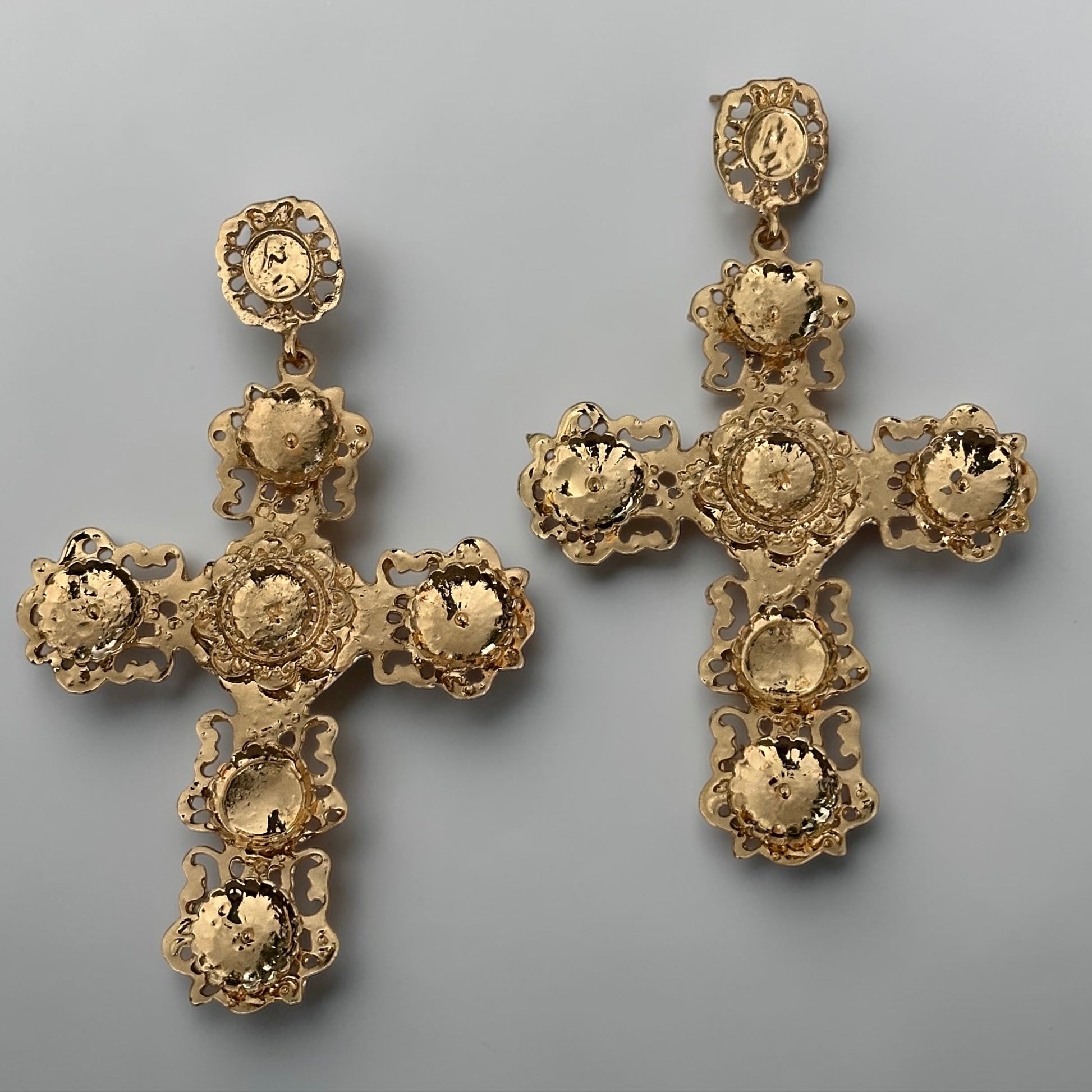 Luxury Baroque Cross Earrings – Oversized Gold Statement Designer Jewellery - Fatisha Boutique #