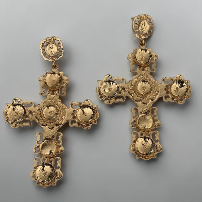 Luxury Baroque Cross Earrings – Oversized Gold Statement Designer Jewellery - Fatisha Boutique #