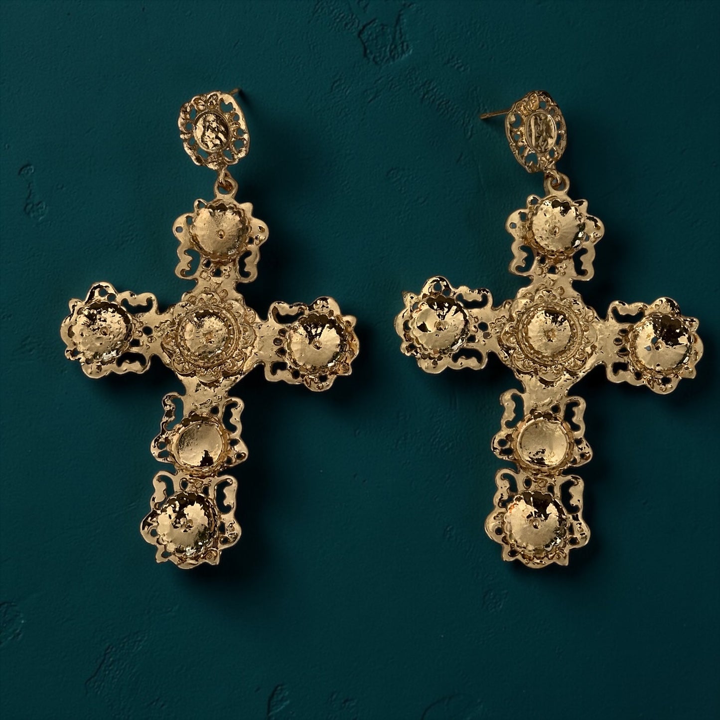 Luxury Baroque Cross Earrings – Oversized Gold Statement Designer Jewellery - Fatisha Boutique # Fatisha Boutique