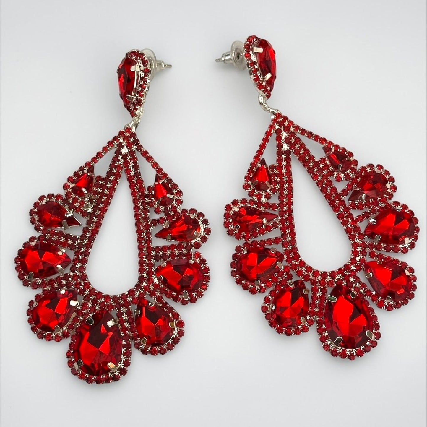 Red Rhinestone Statement Earrings – Gold & Silver Glam Drop Earrings for Prom & Wedding Guests - Fatisha Boutique #